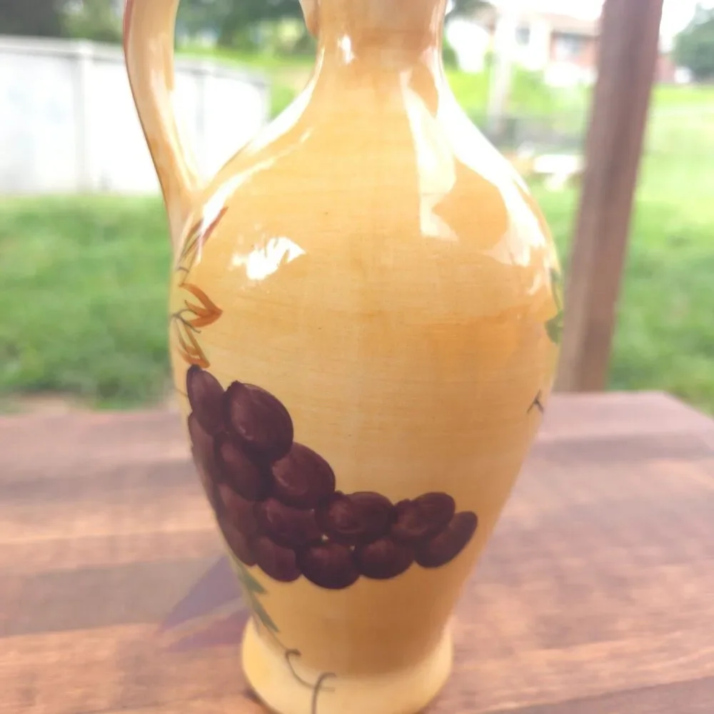 Vintage Ceramic Olive Oil Decanter Grape Cruet Bottle Pourer 9.5 Inch